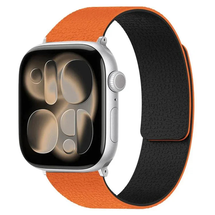 Bracelet de montre magnétique en silicone à texture litchi, compatible avec Apple Watch 46 mm / 49 mm / 45 mm / 44 mm et Apple Watch 42 mm / 41 mm / 40 mm / 38 mm.
