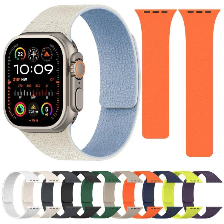Bracelet de montre magnétique en silicone à texture litchi, compatible avec Apple Watch 46 mm / 49 mm / 45 mm / 44 mm et Apple Watch 42 mm / 41 mm / 40 mm / 38 mm.