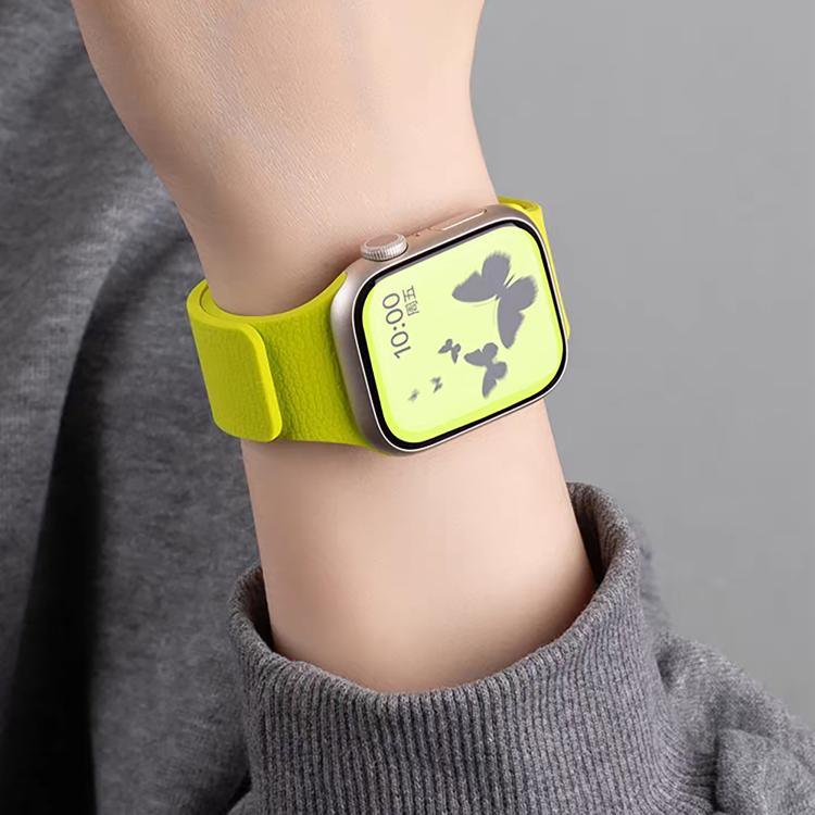 Bracelet de montre magnétique en silicone à texture litchi, compatible avec Apple Watch 46 mm / 49 mm / 45 mm / 44 mm et Apple Watch 42 mm / 41 mm / 40 mm / 38 mm.