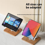 J27 Support de refroidissement métallique pliable et rotatif pour tablettes et ordinateurs portables avec base en bois, J27
