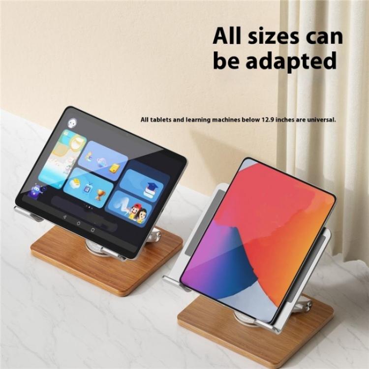 J27 Support de refroidissement métallique pliable et rotatif pour tablettes et ordinateurs portables avec base en bois, J27