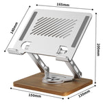 J27 Support de refroidissement métallique pliable et rotatif pour tablettes et ordinateurs portables avec base en bois, J27