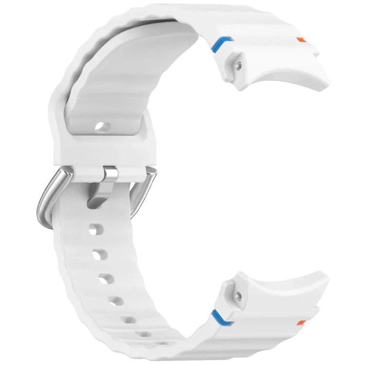 Wavy Grain Stitched Silver Buckle Silicone Watch Band, For Samsung Galaxy Watch 7 40 / 44mm