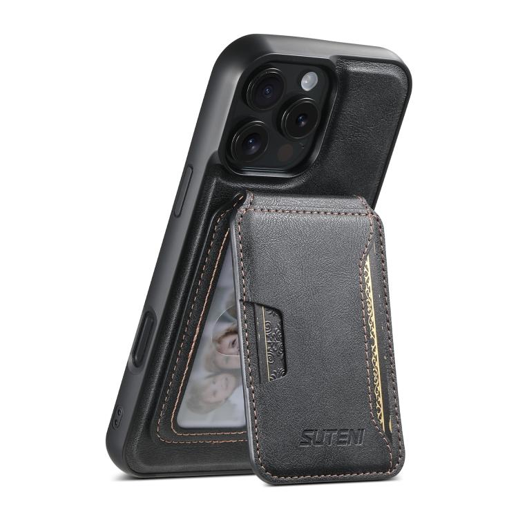 Coque de téléphone en cuir à texture cuir de vachette Suteni M3 Card Bag MagSafe, pour iPhone 13 Pro Max, iPhone 13 Pro, iPhone 13, iPhone 12, iPhone 12 Pro Max, iPhone 12 Pro