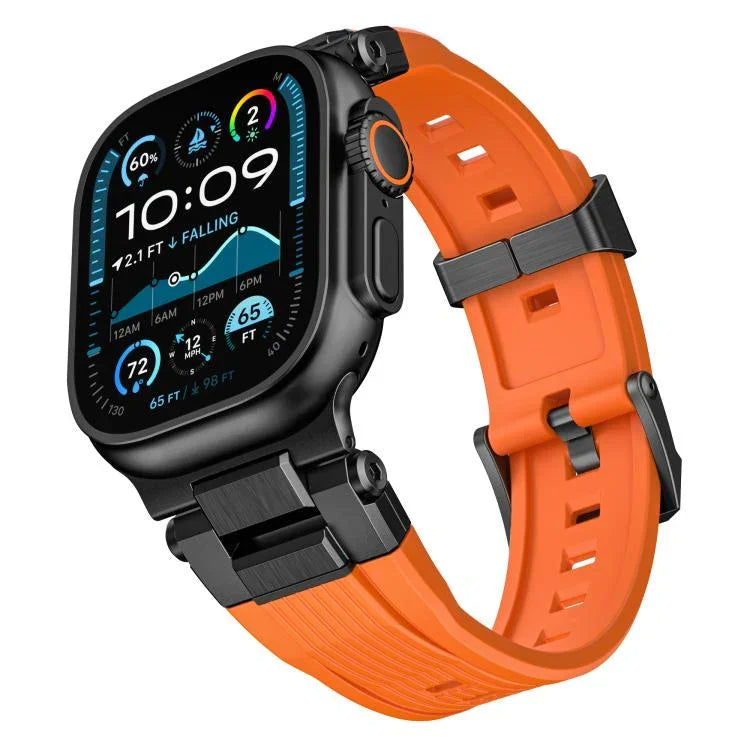Bracelet de montre en TPU grainé vertical avec connecteur en acier inoxydable, compatible avec Apple Watch 46 mm / 49 mm / 45 mm / 44 mm