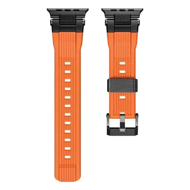 Bracelet de montre en TPU grainé vertical avec connecteur en acier inoxydable, compatible avec Apple Watch 46 mm / 49 mm / 45 mm / 44 mm