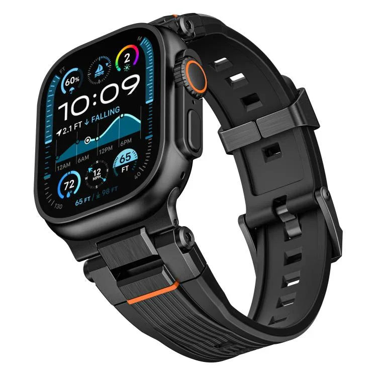 Bracelet de montre en TPU grainé vertical avec connecteur en acier inoxydable, compatible avec Apple Watch 46 mm / 49 mm / 45 mm / 44 mm