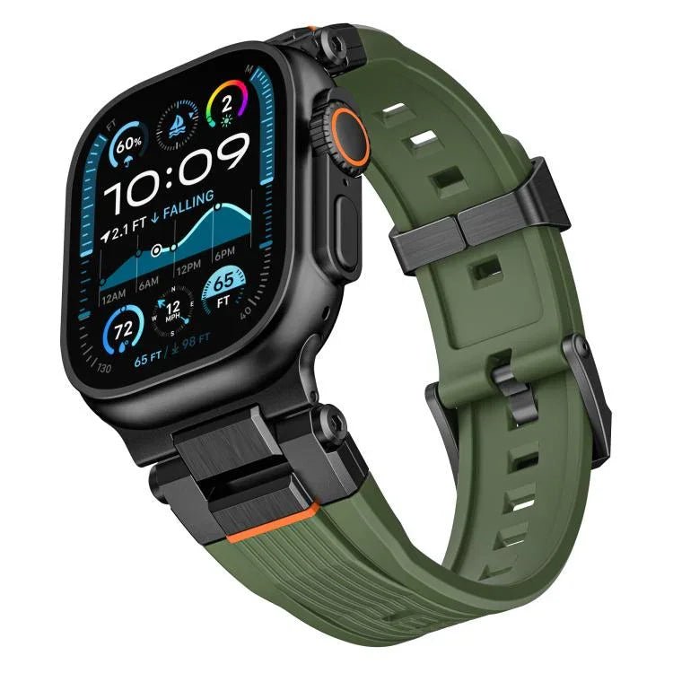 Bracelet de montre en TPU grainé vertical avec connecteur en acier inoxydable, compatible avec Apple Watch 46 mm / 49 mm / 45 mm / 44 mm