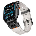 Bracelet de montre en TPU grainé vertical avec connecteur en acier inoxydable, compatible avec Apple Watch 46 mm / 49 mm / 45 mm / 44 mm