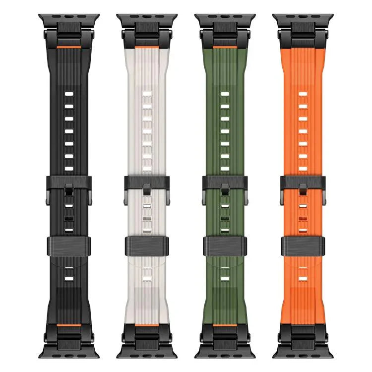 Bracelet de montre en TPU grainé vertical avec connecteur en acier inoxydable, compatible avec Apple Watch 46 mm / 49 mm / 45 mm / 44 mm