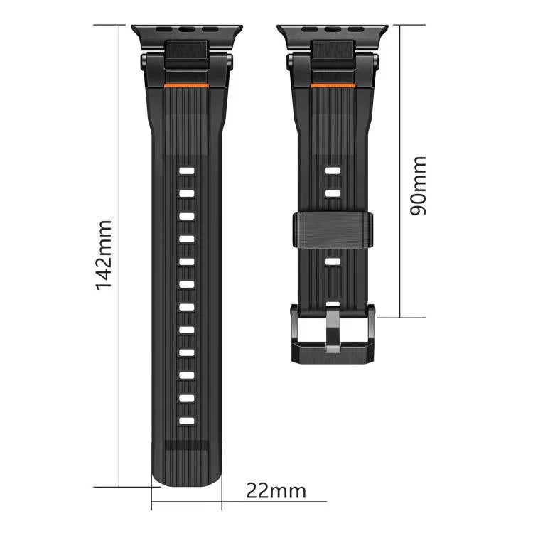 Bracelet de montre en TPU grainé vertical avec connecteur en acier inoxydable, compatible avec Apple Watch 46 mm / 49 mm / 45 mm / 44 mm