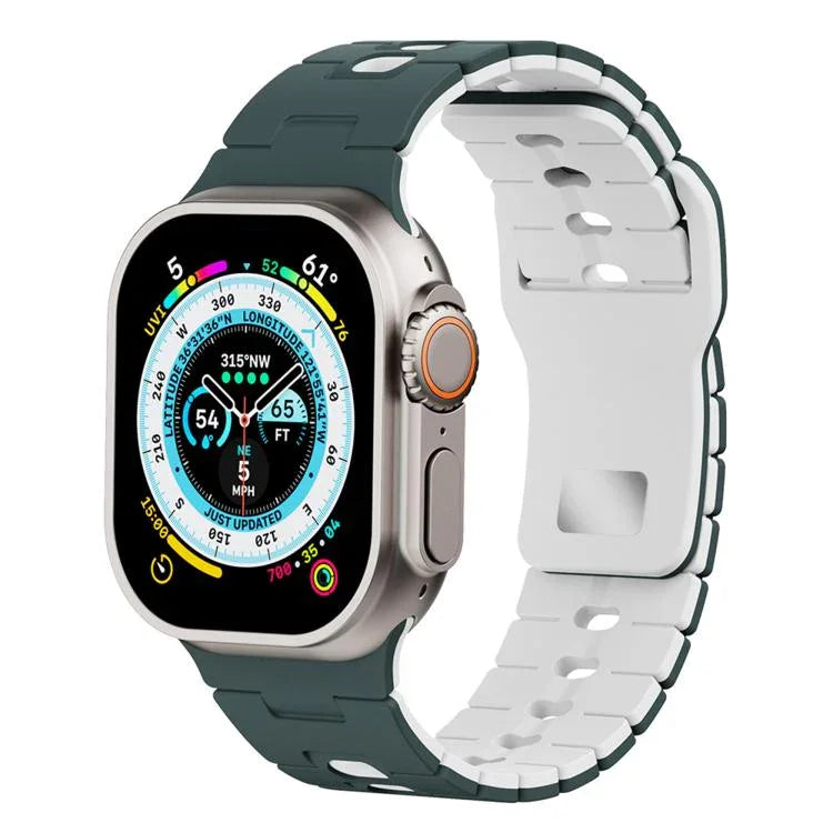 Bracelet de montre en silicone bicolore, compatible avec Apple Watch 46 mm / 49 mm / 45 mm / 44 mm et Apple Watch 42 mm / 41 mm / 40 mm / 38 mm.