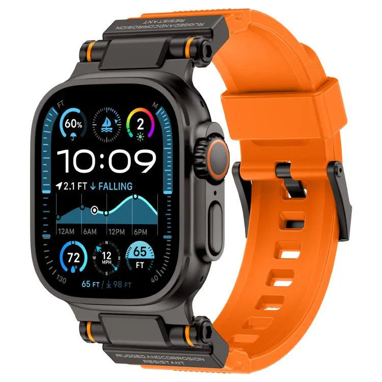 Bracelet de montre Kalebol Outdoor Explorer en TPU avec connecteur métallique, compatible avec Apple Watch 46 mm / 49 mm / 45 mm / 44 mm