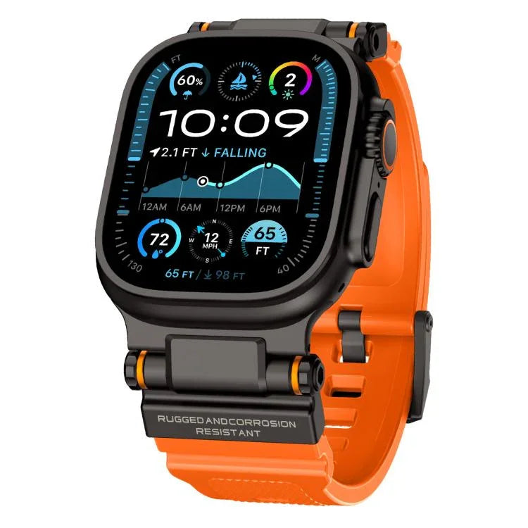 Bracelet de montre Kalebol Outdoor Explorer en TPU avec connecteur métallique, compatible avec Apple Watch 46 mm / 49 mm / 45 mm / 44 mm