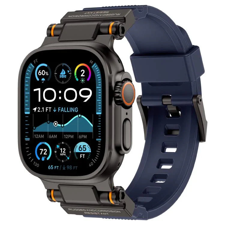 Bracelet de montre Kalebol Outdoor Explorer en TPU avec connecteur métallique, compatible avec Apple Watch 46 mm / 49 mm / 45 mm / 44 mm