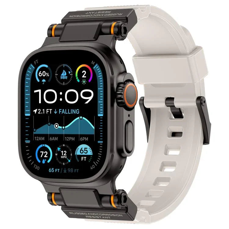 Bracelet de montre Kalebol Outdoor Explorer en TPU avec connecteur métallique, compatible avec Apple Watch 46 mm / 49 mm / 45 mm / 44 mm