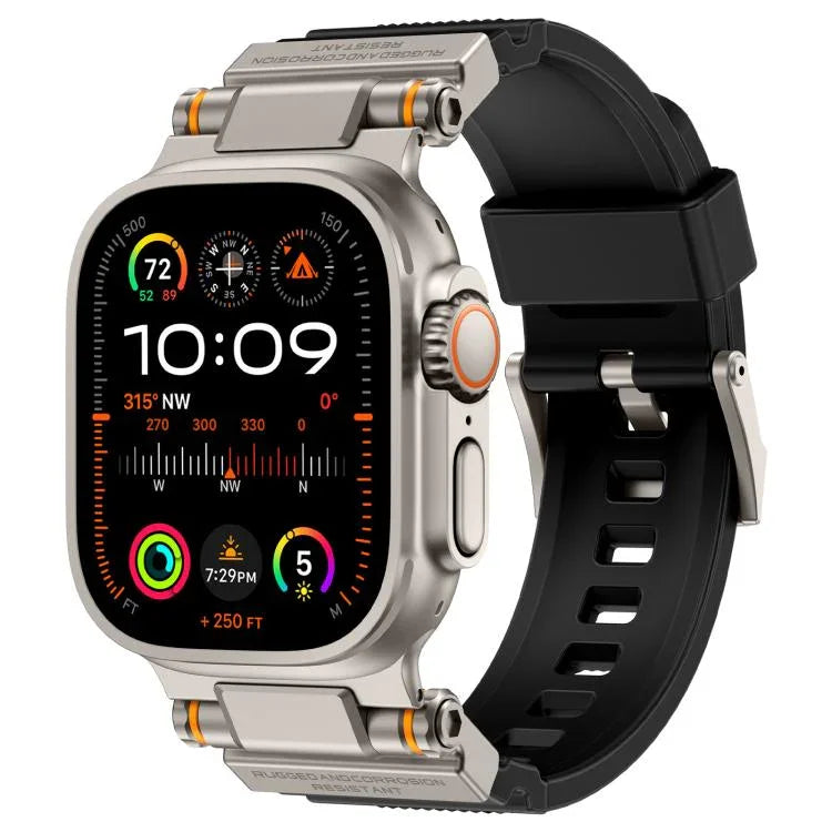Bracelet de montre Kalebol Outdoor Explorer en TPU avec connecteur métallique, compatible avec Apple Watch 46 mm / 49 mm / 45 mm / 44 mm
