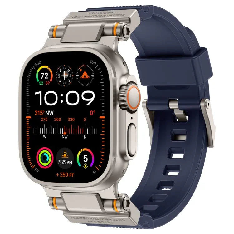 Bracelet de montre Kalebol Outdoor Explorer en TPU avec connecteur métallique, compatible avec Apple Watch 46 mm / 49 mm / 45 mm / 44 mm