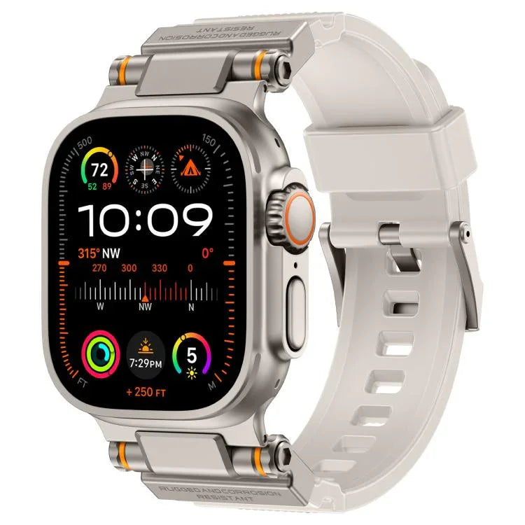 Bracelet de montre Kalebol Outdoor Explorer en TPU avec connecteur métallique, compatible avec Apple Watch 46 mm / 49 mm / 45 mm / 44 mm