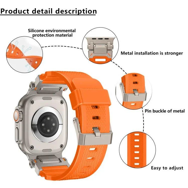 Bracelet de montre Kalebol Outdoor Explorer en TPU avec connecteur métallique, compatible avec Apple Watch 46 mm / 49 mm / 45 mm / 44 mm
