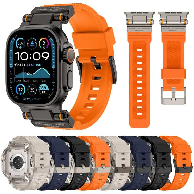 Bracelet de montre Kalebol Outdoor Explorer en TPU avec connecteur métallique, compatible avec Apple Watch 46 mm / 49 mm / 45 mm / 44 mm