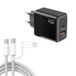 Chargeur PD41 GaN PD 45W + USB avec câble de données USB-C vers USB-C / 8 broches pour iPhone, prise EU, prise EU