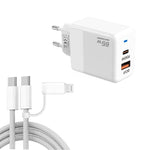 Chargeur PD41 GaN PD 45W + USB avec câble de données USB-C vers USB-C / 8 broches pour iPhone, prise EU, prise EU