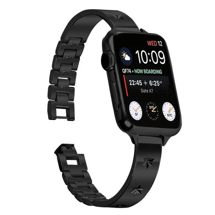 Bracelet de montre en métal à motif pétales de flocon de neige, compatible avec Apple Watch 46 mm / 49 mm / 45 mm / 44 mm et Apple Watch 42 mm / 41 mm / 40 mm / 38 mm.
