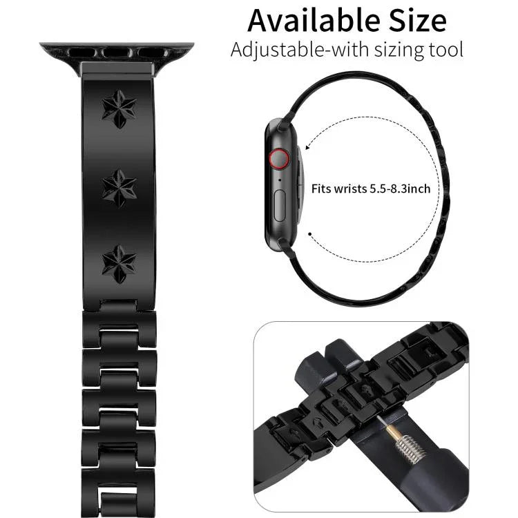 Bracelet de montre en métal à motif pétales de flocon de neige, compatible avec Apple Watch 46 mm / 49 mm / 45 mm / 44 mm et Apple Watch 42 mm / 41 mm / 40 mm / 38 mm.