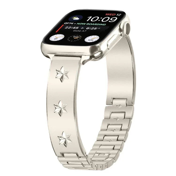 Bracelet de montre en métal à motif pétales de flocon de neige, compatible avec Apple Watch 46 mm / 49 mm / 45 mm / 44 mm et Apple Watch 42 mm / 41 mm / 40 mm / 38 mm.