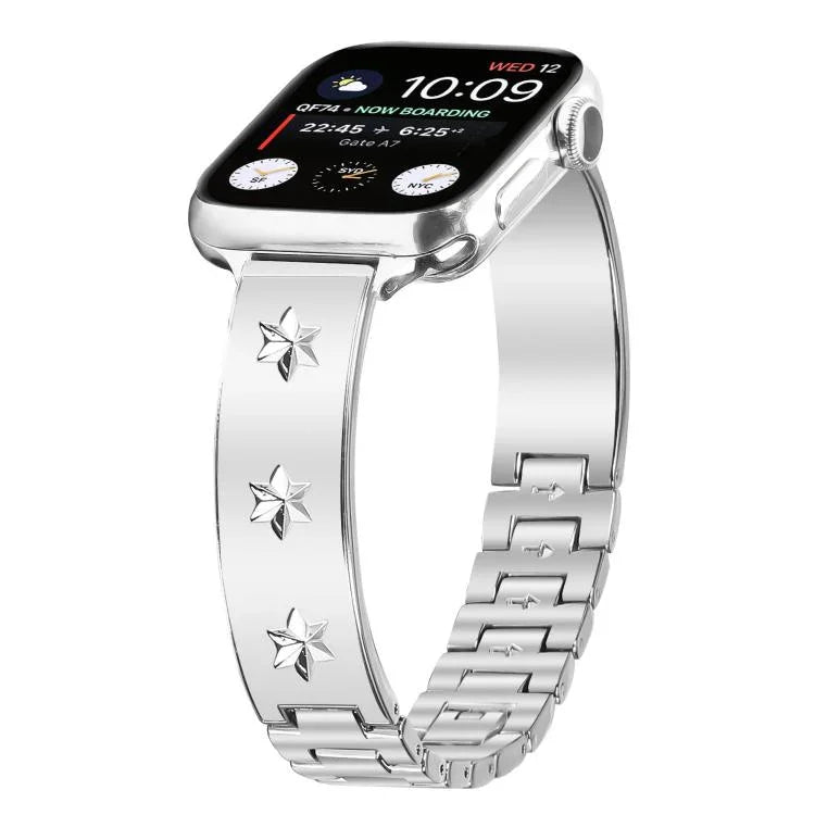 Bracelet de montre en métal à motif pétales de flocon de neige, compatible avec Apple Watch 46 mm / 49 mm / 45 mm / 44 mm et Apple Watch 42 mm / 41 mm / 40 mm / 38 mm.