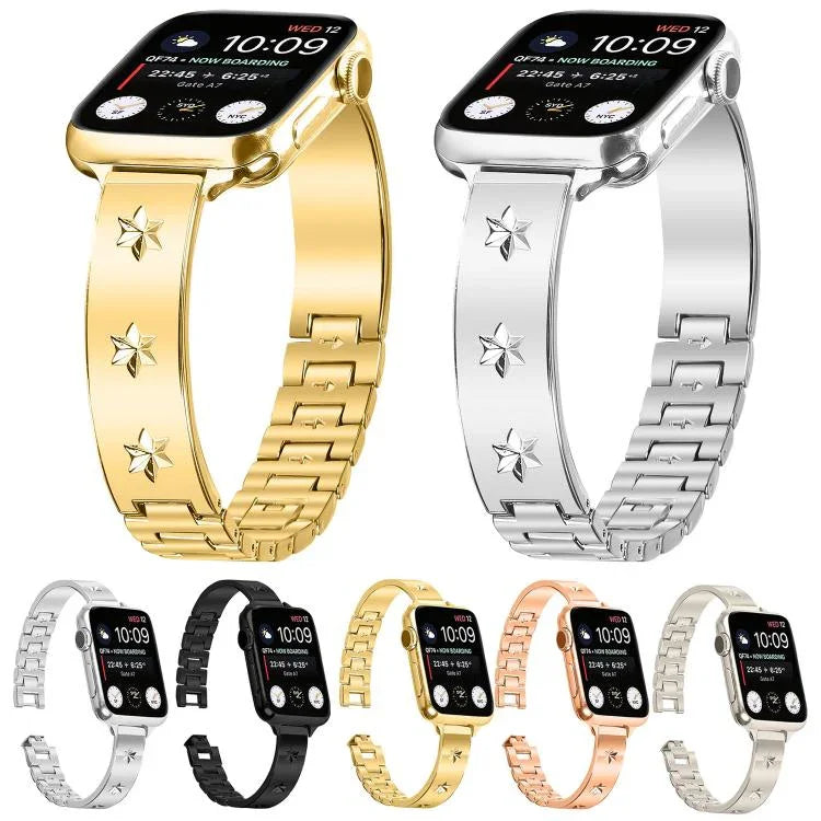 Bracelet de montre en métal à motif pétales de flocon de neige, compatible avec Apple Watch 46 mm / 49 mm / 45 mm / 44 mm et Apple Watch 42 mm / 41 mm / 40 mm / 38 mm.