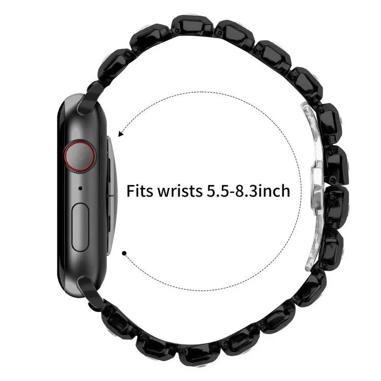 Bracelet de montre à boucle papillon orné de petits diamants carrés, compatible avec Apple Watch 46 mm / 49 mm / 45 mm / 44 mm et Apple Watch 42 mm / 41 mm / 40 mm / 38 mm.