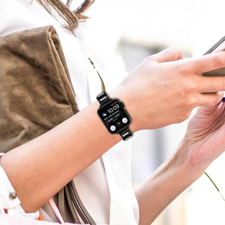 Bracelet de montre à boucle papillon orné de petits diamants carrés, compatible avec Apple Watch 46 mm / 49 mm / 45 mm / 44 mm et Apple Watch 42 mm / 41 mm / 40 mm / 38 mm.