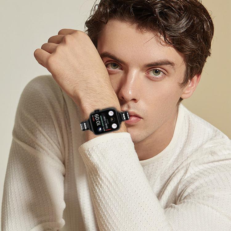 Bracelet de montre à boucle papillon orné de petits diamants carrés, compatible avec Apple Watch 46 mm / 49 mm / 45 mm / 44 mm et Apple Watch 42 mm / 41 mm / 40 mm / 38 mm.