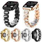 Bracelet de montre à boucle papillon orné de petits diamants carrés, compatible avec Apple Watch 46 mm / 49 mm / 45 mm / 44 mm et Apple Watch 42 mm / 41 mm / 40 mm / 38 mm.