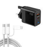 Chargeur PD41 GaN PD 45W + USB avec câble de données USB-C vers USB-C / 8 broches pour iPhone, prise UK, prise UK