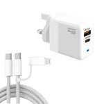 Chargeur PD41 GaN PD 45W + USB avec câble de données USB-C vers USB-C / 8 broches pour iPhone, prise UK, prise UK
