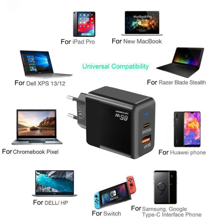 Chargeur PD41 GaN PD 45W + USB avec câble de données Type-C vers Type-C, prise EU, prise EU