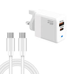 Chargeur PD41 GaN PD 45W + USB avec câble de données Type-C vers Type-C, prise UK, prise US