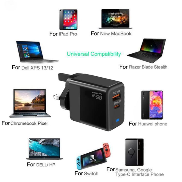 Chargeur PD41 GaN PD 45W + USB avec câble de données Type-C vers Type-C, prise UK, prise US