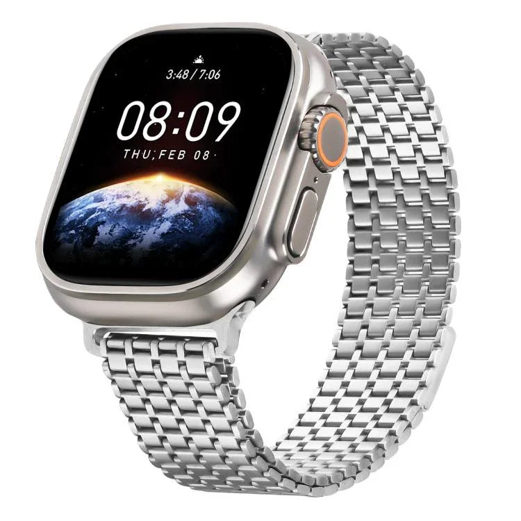 Bracelet de montre magnétique à neuf billes en acier, compatible avec les Apple Watch 46 mm / 49 mm / 45 mm / 44 mm et 42 mm / 41 mm / 40 mm / 38 mm.