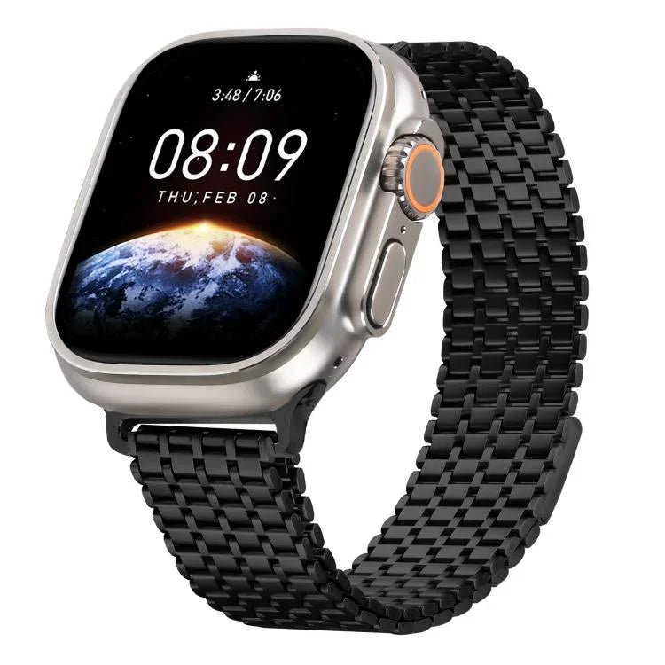 Bracelet de montre magnétique à neuf billes en acier, compatible avec les Apple Watch 46 mm / 49 mm / 45 mm / 44 mm et 42 mm / 41 mm / 40 mm / 38 mm.