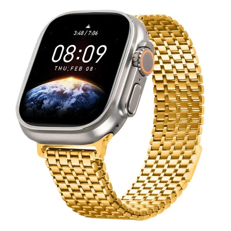 Bracelet de montre magnétique à neuf billes en acier, compatible avec les Apple Watch 46 mm / 49 mm / 45 mm / 44 mm et 42 mm / 41 mm / 40 mm / 38 mm.
