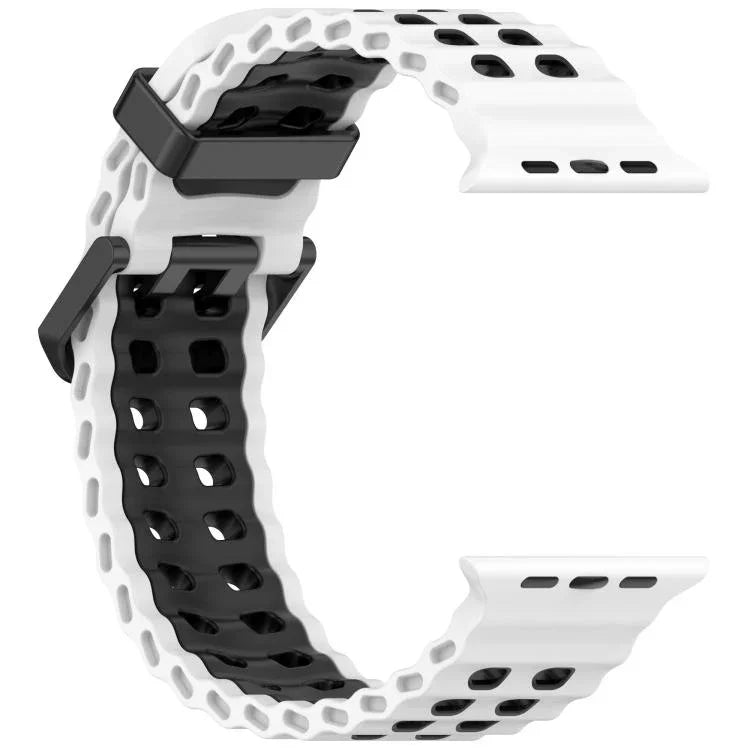 Bracelet de montre en silicone bicolore à double rangée de trous Ocean, pour Apple Watch 46 mm / 49 mm / 45 mm / 44 mm