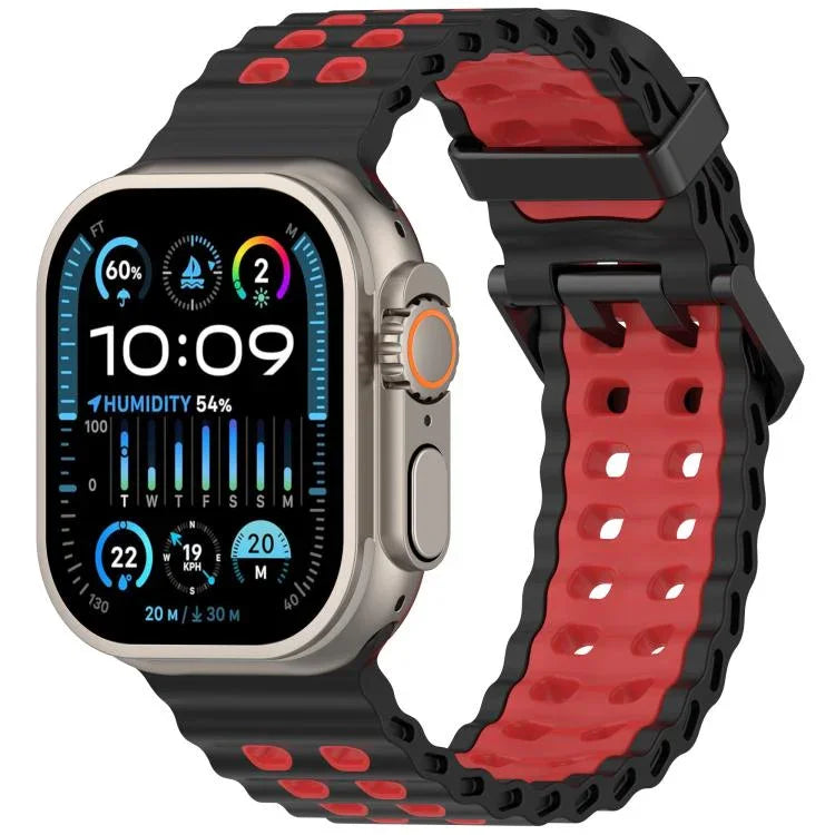 Bracelet de montre en silicone bicolore à double rangée de trous Ocean, pour Apple Watch 46 mm / 49 mm / 45 mm / 44 mm