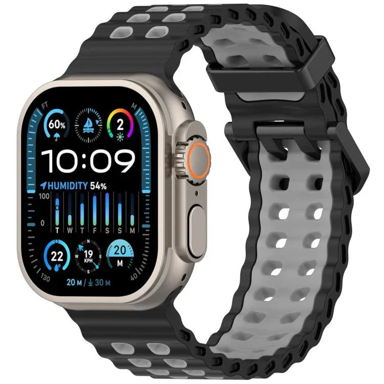 Bracelet de montre en silicone bicolore à double rangée de trous Ocean, pour Apple Watch 46 mm / 49 mm / 45 mm / 44 mm