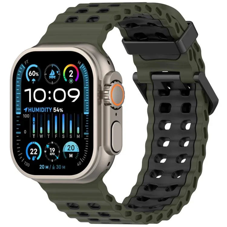 Bracelet de montre en silicone bicolore à double rangée de trous Ocean, pour Apple Watch 46 mm / 49 mm / 45 mm / 44 mm
