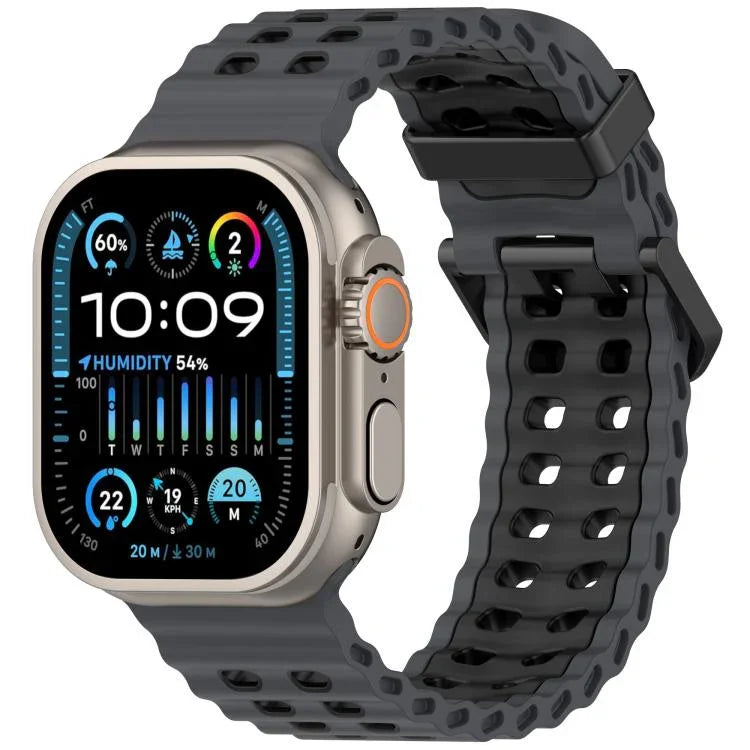 Bracelet de montre en silicone bicolore à double rangée de trous Ocean, pour Apple Watch 46 mm / 49 mm / 45 mm / 44 mm