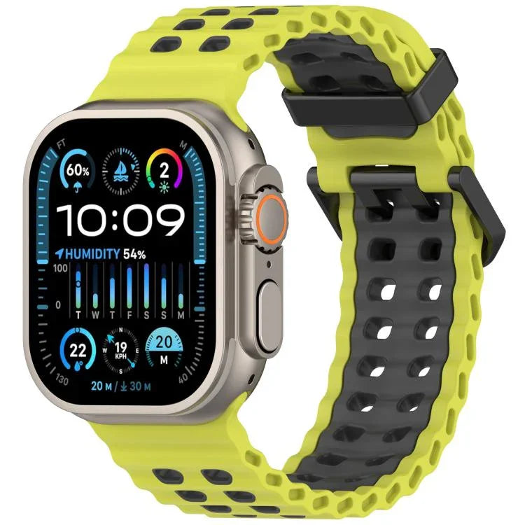 Bracelet de montre en silicone bicolore à double rangée de trous Ocean, pour Apple Watch 46 mm / 49 mm / 45 mm / 44 mm